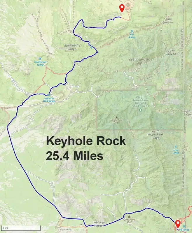 GaiaGPS Map from Aravada Springs to Keyhole Rock